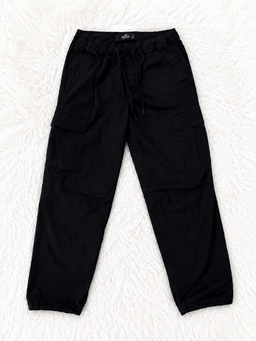 Hollister Black Cargo Jogger Pants Men’s Medium Drawstring Utility